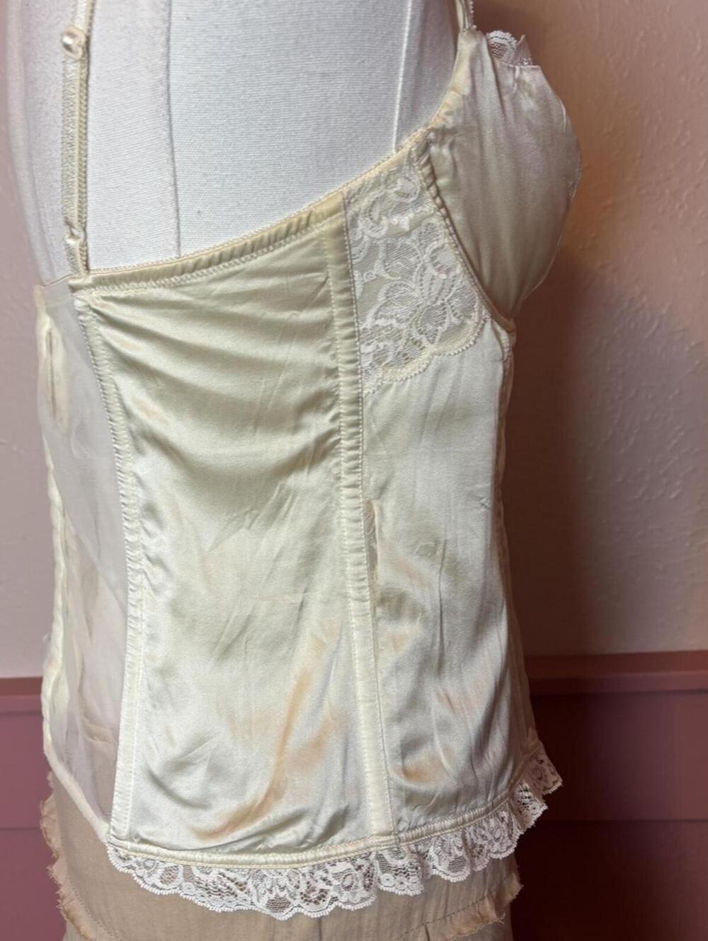 Natori vintage vanity lace silk bustier corset 36b butter yellow fairy victorian - Picture 6 of 8